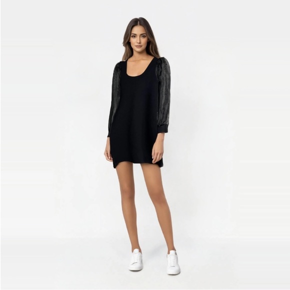 NWT House of Harlow 1960 Bodycon Sheer Sleeve Knit Scoopneck Black Dress… - Picture 1 of 5
